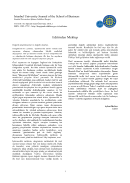 Editörden Mektup - İstanbul Üniversitesi İlahiyat Fakültesi Dergisi
