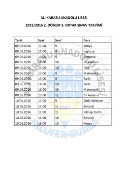 ali karasu anadolu lisesi 2015/2016 2. dönem 3. ortak sınav takvimi