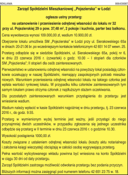 Ważne do 2016-06-23 - SM POJEZIERSKA w Łodzi