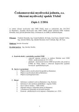 Zápis z jednání MR OMS Třebíč č. 2/2016