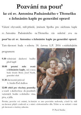 Pozvání na pouť ke cti sv. Antonína Paduánského v Třemešku s