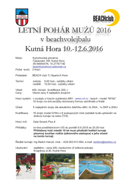 Kutná Hora 10.-12.6.2016 LETNÍ POHÁR MUŽŮ 2016 v