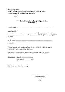 14 Hetes Szakirányú Integrált gyakorlat Igazoló lap - A Kar