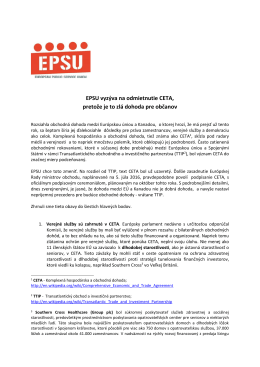 EPSU vyzýva na odmietnutie CETA, pretože je to zlá