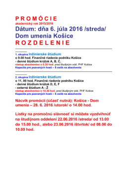 Dátum: dňa 6. júla 2016 /streda/ Dom umenia Košice ROZDELENIE