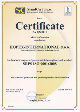 Iso 9001 - HOPEX INTERNATIONAL doo