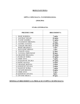 REZULTATI TESTA OPŠTA I SPECIJALNA PATOFIZIOLOGIJA