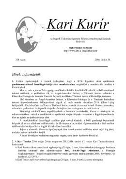 Kari Kurír 324. - Szegedi Tudományegyetem | Bölcsészettudományi