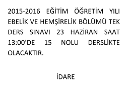 21.06.2016 2015-2016 Tek Ders Sınav Tarihi