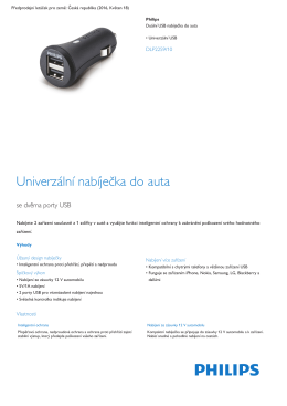Product Leaflet: Univerzální duální USB nabíječka do auta