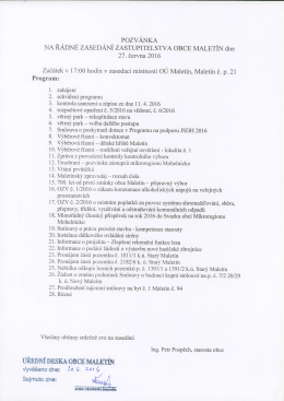 Pozvánka na řádné zasedání zastupitelstva obce Maletín dne 27. 6