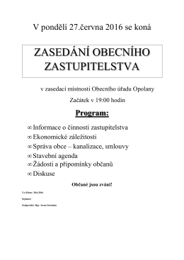 Pozvánka na zasedání zastupitelstva obce Opolany dne 27.6.2016