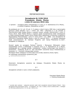 Zarządzenie Nr 2150/2016 Prezydenta Miasta Płocka z dnia 23