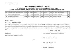прелиминарна ранг листа - Универзитет у Крагујевцу