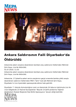 Ankara Saldırısının Faili Diyarbakır`da Öldürüldü