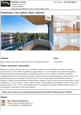 Prodej bytu 3+kk, balkon, 98m2, Hostivař