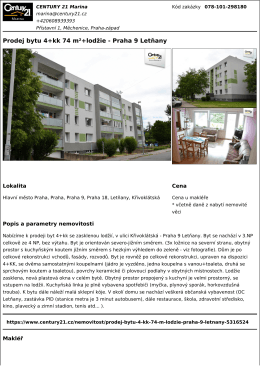 Prodej bytu 4+kk 74 m²+lodžie - Praha 9 Letňany