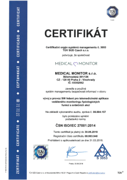 certifikát o splnění požadavků normy ČSN ISO/IEC