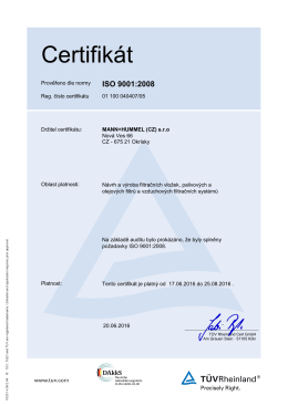 Certifikát - MANN+HUMMEL
