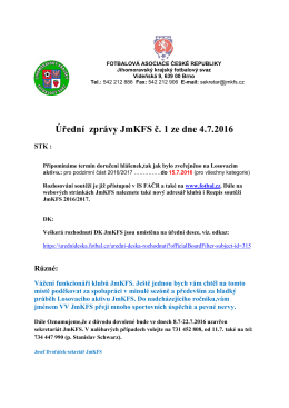 Úřední zprávy JmKFS č. 1 ze dne 4.7.2016