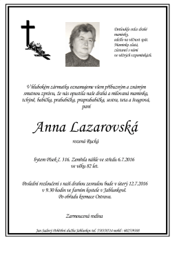Anna Lazarovská - Jan Sadový,Pohřební služba, Jablunkov