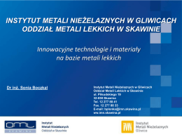 Innowacyjne technologie i materiały na bazie metali lekkich