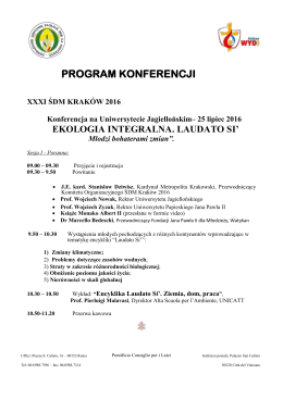 program konferencji - Światowe Dni Młodzieży Kraków 2016