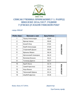 списак ученика примљених у 1. разред школске 2016/2017