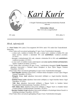 Kari Kurír 325. - Szegedi Tudományegyetem | Bölcsészettudományi