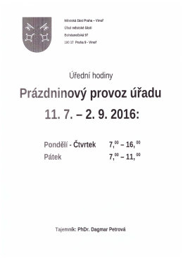 Prázdninový provoz úřadu 11. 7. - 2. 9. 2016 - Praha