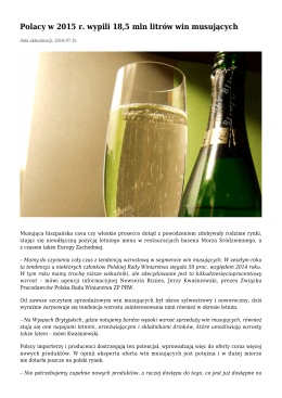 Polacy w 2015 r. wypili 18,5 mln litrów win musujących