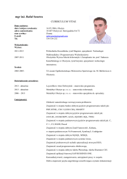 CV - Programista Informatyk Rafał Senetra