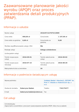 Zaawansowane planowanie jakości wyrobu (APQP) oraz proces