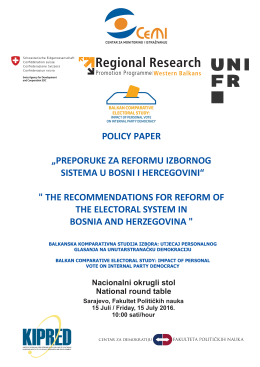 Preporuke za reformu izbornog sistema u Bosni i Hercegovini