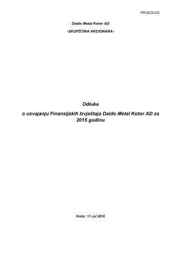 Prijedlog Odluke o usvajanju finansijskih izvjestaja za 2015 godinu