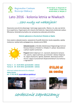 Lato 2016 - kolonia letnia w Niwkach