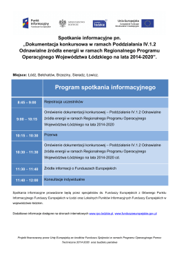 Program spotkania informacyjnego - RPO WŁ 2014-2020