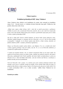 Tisková zpráva Prohlášení předsedkyně ERÚ Aleny Vitáskové