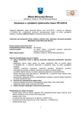 Město Moravský Beroun Oznámení o vyhlášení výběrového řízení