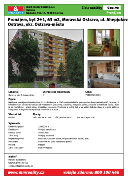 Pronájem, byt 2+1, 63 m2, Moravská Ostrava, ul. Ahepjukova