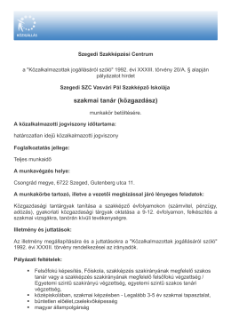 szakmai tanár (közgazdász) - Szegedi Szakképzési Centrum