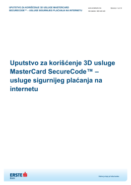 Uputstvo za korišćenje 3D usluge MasterCard SecureCode