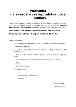Pozvánka na zasedání zastupitelstva obce Budkov