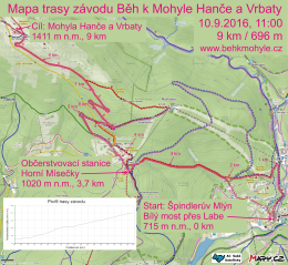 Mapa trasy závodu Běh k Mohyle Hanče a Vrbaty