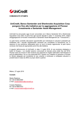 UniCredit, Banco Santander and Sherbrooke Acquisition Corp