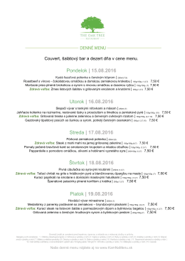 Denné menu THE OAK TREE RESTAURANT 15.08.2016