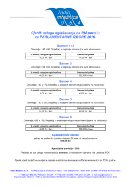 Cjenik usluga oglašavanja na RM portalu za