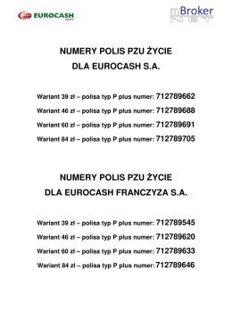 numery polis pzu życie dla eurocash sa numery