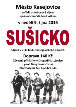 Pozvánka na zájezd Sušicko 9.10.2016
