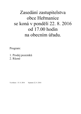 Zasedání zastupitelstva obce Heřmanice se koná v pondělí 22. 8